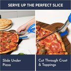 Loftern Blue Pizza Scissors - Non-Stick Pizza Scissors with Firm Grip Base - Food Grade Stainless Steel Pizza Cutter - 5-in-1 Food Slicer & Pizza Server - Durable, Safe & Mess Free