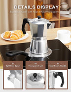 2Pcs - 1 Moka Pot Espresso + 5.5 Inch Stainless Steel Induction Plate Adapter, 6 Cup Aluminium Italian Stovetop Espresso Maker, Transparent Cover, Portable Coffee Maker for Camping