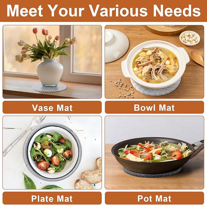 Husfunov 7 Inch Trivets for Hot Dishes, Pots and Pans, 5 Heat Resistant Pot Holders for Kitchen, Home Essentials, Hot Pads for Countertop and Table, Farmhouse Decor Vase Mats, Gray