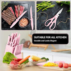 E-far Knife Set with Block, 15 Pieces Kitchen Knife Block Set with Sharpener, High Carbon Stainless Steel Sharp Chef Knife Set with Ergonomic Handles, Anti Rust, Pink