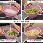 Stainless Steel Colander 3 Piece,Metal Strainer Basket with Solid Base and Handles for Kitchen Food,Pasta, Noodles, Vegetables and Fruits,Powder Coated,BPA Free,Dishwasher Safe,2 & 3 & 4.5 Qt (Pink)