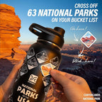 DYSANKY National Parks Water Bottle – 40 oz Insulated Stainless Steel Bottle with 63 Hand-Drawn Park Stickers, Carrier Bag, Strap & Gift Box – BPA-Free – Ideal for Hiking, Camping & Travel