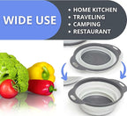 Round Silicone White Colander Collapsible – Foldable White Kitchen Strainer Small Collapsible Colander with Plastic Handles for Draining Vegetable and Fruit Silicone Kitchen Strainer for Pasta