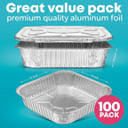 8x8 Disposable Aluminum Pans With Lids - 100 Pack Foil Pans For Cooking, Baking Cakes, Roasting & Homemade Breads - Disposable Food Containers With Foil Lids