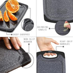 Plastic Cutting Board, 3 Pieces Dishwasher Safe Cutting Boards with Juice Grooves, Easy Grip Handle, Non-Slip, with Grinding Area for Grinding Garlic and Ginger（Dark Grey, XL）