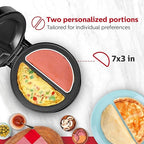 Holstein Housewares Stainless Steel 2 Section Omelet & Frittata Maker, Non Stick Coating, Easy To Clean, Indicator Lights, Compact Storage, Prepare Versatile Recipes in Minutes. 2 Portions, Black