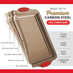 Baking Sheet Set, 3-Piece Cookie Sheet Set with Silicone Handles, Steel Baking Pans Set, Durable Baking Sheets for Oven, BPA Free Cookie Sheets for Baking Nonstick Set, Sheet Pan - Bronze Baking Pan