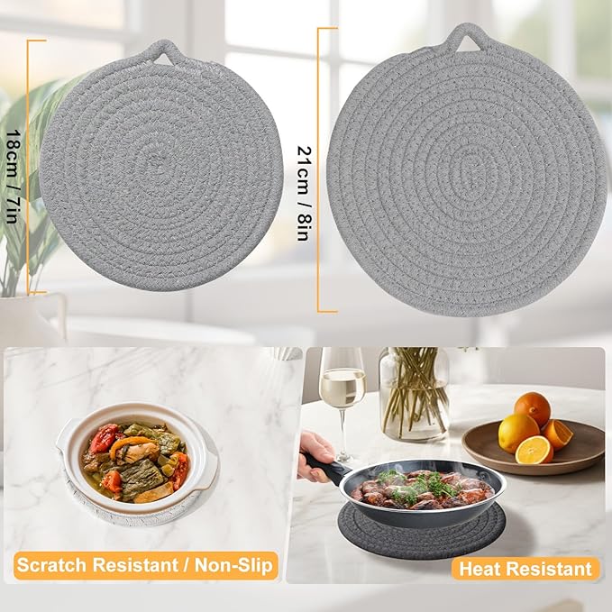 7" Trivets for Hot Dishes, 6 Pack Hot Pads for Kitchen Counter & Dining Table, Heat Resistant | Scratches | Stains Cotton Trivets for Hot Pots and Pans