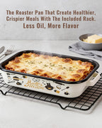 Roasting Pan with Rack & Handle 6-Piece Enamel Lasagna Baking Dish 14&17 Inch, 572°F High Temperature Resistance Dishwasher Safe Non-Stick Easy-To-Clean Steak Roaster Pan for Oven Gift Bakeware