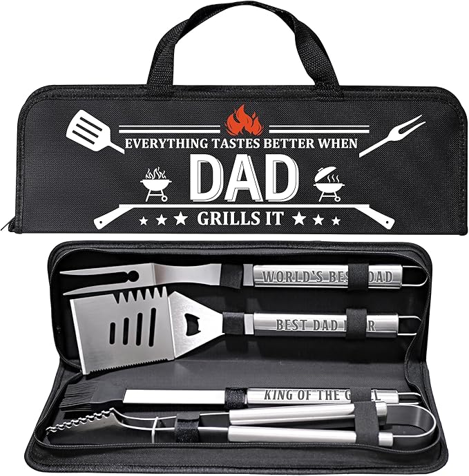 Dad Gifts from Daughter, Dad Grilling Accessories Fathers Day, Heavy Duty Stainless Steel Grill Set BBQ Grill Tools for Outdoor Grill with Aluminum Case, Grill Utensils Set Ideal Grilling Gifts