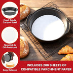 6 Inch Cake Pans - 3PCS Carbon Steel Cake Pan with 200 Parchment Papers, Round Cake Pans with Handle, Nonstick & Non-Toxic, Easy Demolding & Dishwasher Safe