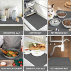 Findosom Dish Drying Mat, 12"x 20" Super Absorbent & Hide Stain Coffee Mat, Cuttable Drying Mat for Kitchen Counter, Coffee Bar Accessories, Under Dish Rack, Coffee Maker, Espresso Machine, DarkGrey-2
