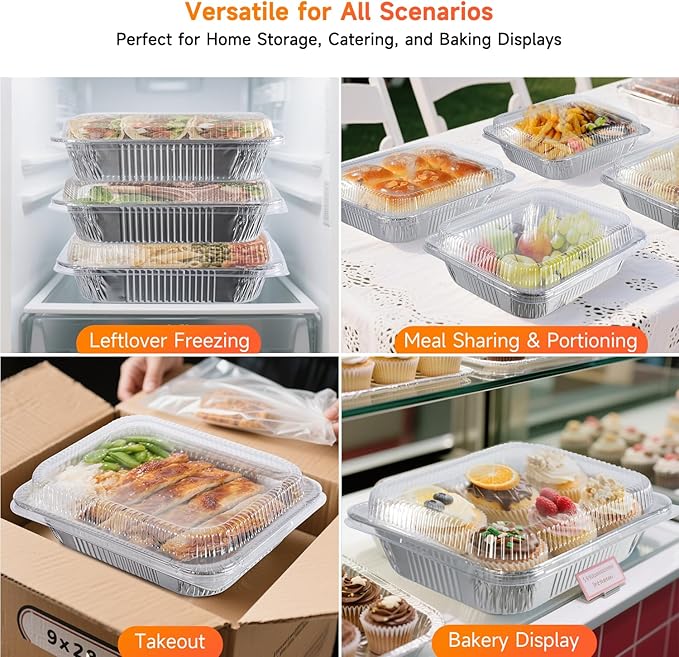 Aluminum Pans with Clear Lids 9x13-10 Pack Aluminum Foil Pans, Heavy Duty Disposable Pans for Cooking, Baking, Meal Prep, Parties & Food Storage