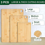 3PCS Bamboo Cutting Board Set - Durable Wooden Cutting Boards with Deep Juice Grooves & Built-in Handles & Hanging Holes, Ideal for Chopping Meat, Vegetables, Dishwasher Safe