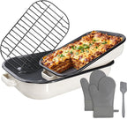 Roasting Pan for Oven with Rack 6-Piece Enamel Lasagna Baking Dishes Set 14&17 Inch, 572°F High Temperature Resistance Dishwasher Safe Non-Stick Deep Turkey Roaster Pan Mothers Day Gift Bakeware
