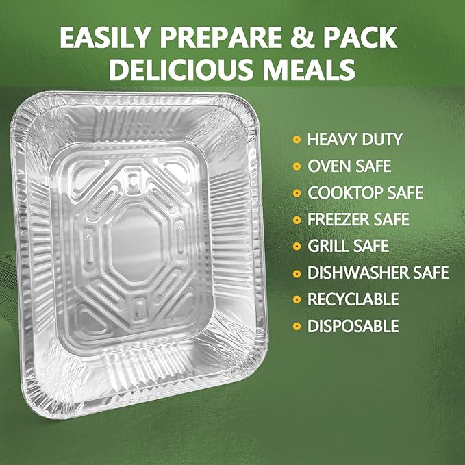 Thickened 30 Pack Heavy Duty Aluminum Pans, 9x13 Aluminum Foil Pans Disposable, Half Size Steam Table Foil Baking Tray for Cooking, Baking, Roasting & Chafing, Carton Packaging