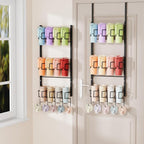 SWTYMIKI 3-Tier Water Bottle Organizer - Over the Door Stanley Cup Holder - Cup Rack with Hooks for Door or Wall Mount Option- Tumbler Organizer Storage Display for Kitchen Dorm Office RV, Black