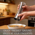Gorgeous Salt & Pepper Grinder Set — Refillable Stainless Steel & Glass Spice Mill with Adjustable Coarseness — Perfect For Himalayan Or Sea Salts, Fresh Ground Pepper, Or Fresh Spices (1 Pack)