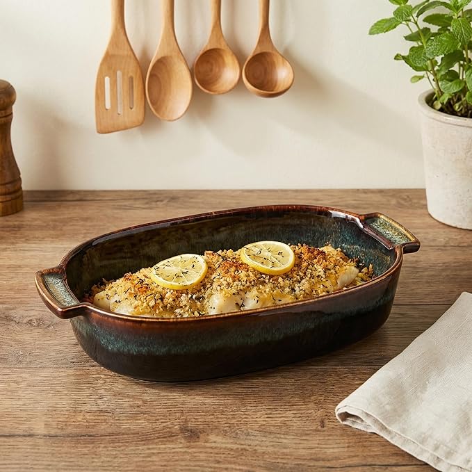 Ceramic Casserole Baking Dish - 15.2 Ounces Baking Dish for Oven, Lasagna Pans, Oven Safe Durable Bakeware for Kitchen Home Decor, Banquet and Dinner Oval 2 pieces, 7.5 x 4.3 Inch
