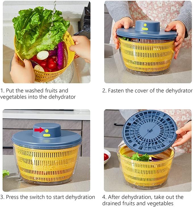 Large Salad Spinner,3-in-1 Vegetable Wash Bowl, Salad Bowl & Lettuce Spinner, Fruit Cleaner,4.22Qt Lettuce & Fruit Washer, Quick Drainage Electric Mixer