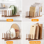HBlife Acacia Wooden Dish Dying Rack Pot Lid Plate Organizer Holder for Cabinet, Cutting Board Stand Drainer Storage Plate Rack for Dish, Pot Lid, Bowl, Cup, Cutting Board and Books