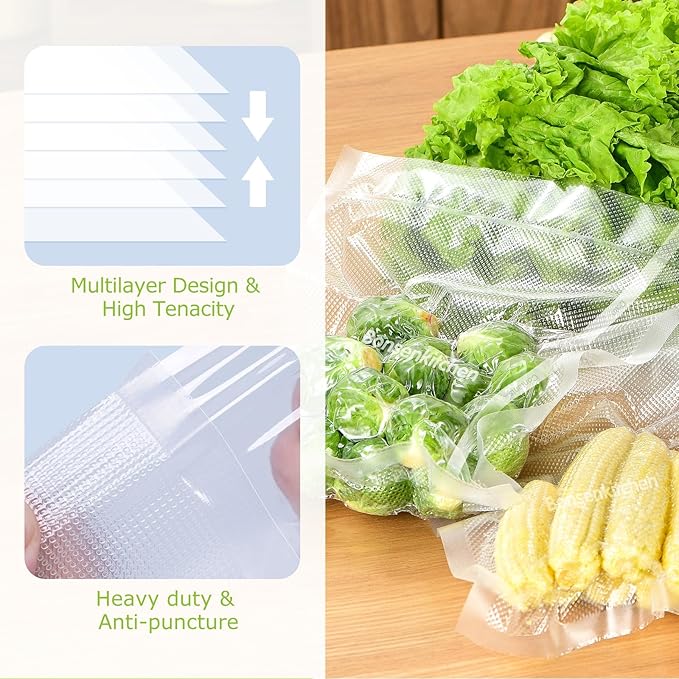 Bonsenkitchen 6 Rolls 11" x 16' Vacuum Sealer Bags for Food with a Color Box, Easy to Store, Commercial Grade, BPA Free, Great for Food Storage or Sous Vide, VB21