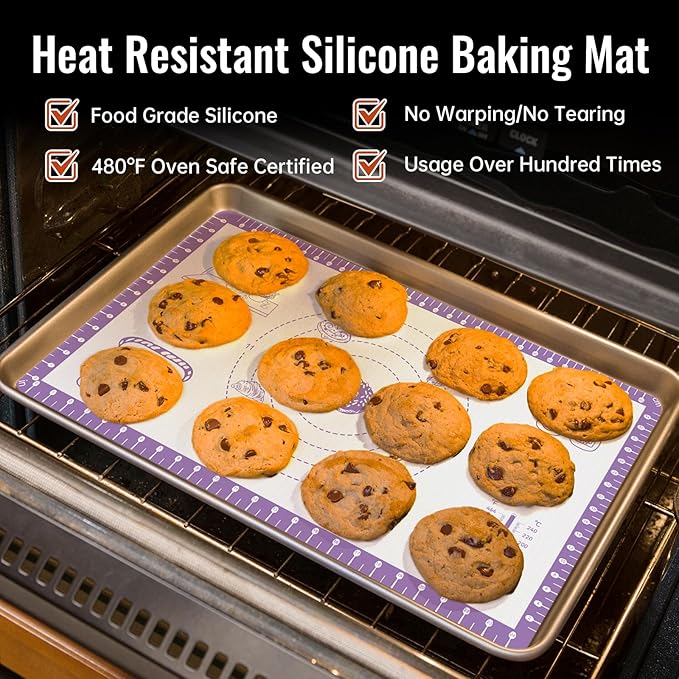 Silicone Pastry Mat with 10 Useful Recipes, Silicone Mat for Baking, Dough Rolling for Bread, Cookie, Macaron, Pizza, Surdough, Pastry Non Stick Silicone Mat for Counter