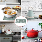 Sumnacon 9.6 x 6.3 Inch Cast Iron Trivet, 2 Pack Metal Trivets with Rubber Feets,Iron Trivet for Hot Dish Pot Pan Plate Teapot,Heat Resistant Trivets Cast Iron for Kitchen Cooktop Dining Table, Green