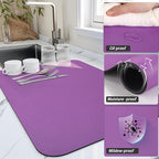 HotLive Dish Drying Mat for Kitchen Counter, Heat Resistant Drainer Mats with Non-slip Rubber Backed, Hide Stain Kitchen Super Absorbent Draining Mat, Easy to Clean Dish Rack Pad, Purple 16"x20"