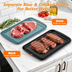 Grilling Prep & Serve Trays for Party- Set of 2, Large Serving Platters for Raw and Cooked Food, Dishwasher Safe, 17"×10.5" Stackable Plastic Party Supplies for Grilling, BBQ, Meal Prep - Green, Black