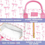 Fit & Fresh Bloomington Lunch Bag for Women - Insulated Large Lunch Box for Work with Containers, Leak-Resistant, Stain-Resistant, Zipper Closure, Pink Bows