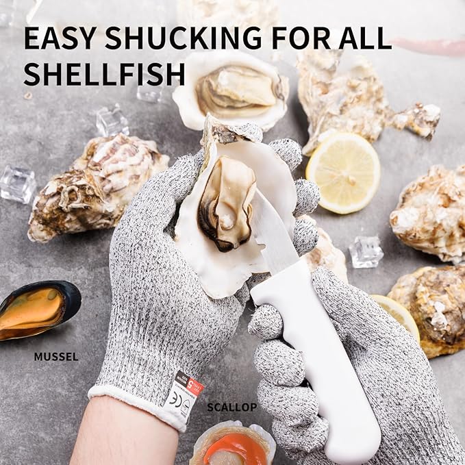 2PCS Oyster Shucking Knife + 4PCS A5 Cut-Resistant Gloves(2M+2L),8" Oyster Knife With Extended Ergonomic Handle,Stainless Steel Oyster Shucker Tool Oyster Opener Tool Oyster Shucking Kit