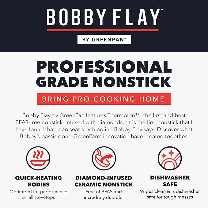 GreenPan x Bobby Flay 6QT Stockpot with Glass Lid, PFAS-Free Diamond Ceramic Nonstick Pot, Induction Suitable, Easy Clean Dishwasher & Oven Safe, Quick Heating, Pasta, Soups, Graphite