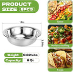8 PCS Stainless Steel Mixing Bowls 13 Inch 8 Qt Extra Large Metal Basin with Mirror Finish, Heavy-Duty Salad Dough Bowl Kitchen Prep Bowl Dishwasher Safe Dish Tub for Home & Commercial Cooking