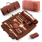 Bartender Kit Bag, 17-Piece Copper Bar Tool Set Cocktail Shaker Set with All Practical Bar Accessories, Portable Travel Cocktail Set with Shoulder Strap for Bartenders, Parties, Camping Trips