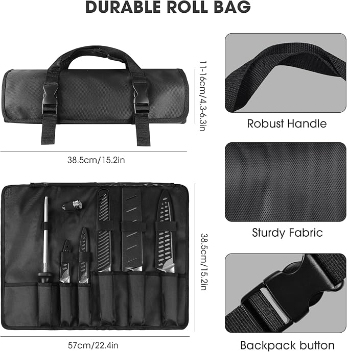 MOSFiATA Kitchen Knife Set, 10 Pcs Japanese Stainless Steel Knife Sets for Kitchen with Oxford cloth storage bag with Knife Sharpening Rod, Dishwasher Safe, For Outdoor