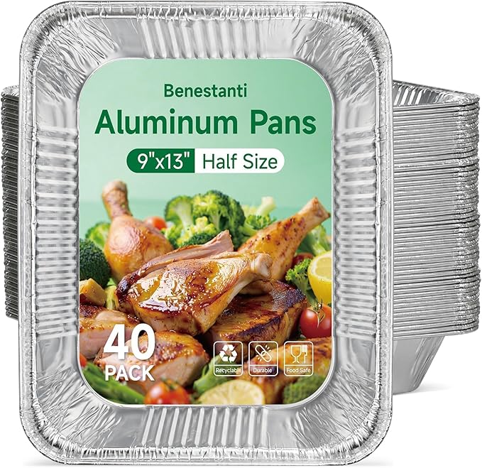 9x13 Inch Aluminum Pans (40 Pack) – Disposable Half-Size Foil Pans, Deep Tin Foil Pan, Disposable Baking Pans for Cooking, Heating, Storing & Prepping Food, Steam Table Deep Trays, Oven-Safe