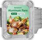 9x13 Inch Aluminum Pans (40 Pack) – Disposable Half-Size Foil Pans, Deep Tin Foil Pan, Disposable Baking Pans for Cooking, Heating, Storing & Prepping Food, Steam Table Deep Trays, Oven-Safe