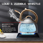 MARSKITOP Whistling Tea Kettle for Stove Top, Food Grade Stainless Steel Tea Pot with Wooden Pattern Handle, Loud Whistle Water Kettle Teapot, 2.64 Quart, Silver