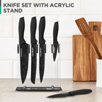 HAUSHOF Kitchen Knife Set, 5 PCS Knife Sets with Arcylic Block, Teflon Coated Black Knives Set for Kitchen, Premium Stainless Steel Knives Set with Ergonomic Handle, Great for Slicing, Dicing&Cutting