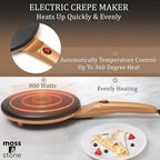 Moss & Stone Gold Electric Crepe Maker 8 Inch, Portable Crepe Maker & Hot Plate Cooktop On/Off Switch, Nonstick Coating, Automatic Temperature Control, Easy To Use For Pancakes, Blintz