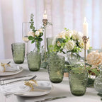 abrwyy 6Pcs 14OZ Drinking Glasses, Green Drinking Glasses, Colored Glassware Drinking, Highball Beverage Glasses Cup, Vintage Glassware Set for Water, Juice, Cocktail, Coffee