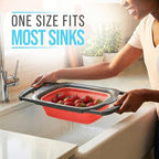 Comfify XL Large Kitchen Strainer - Collapsible Silicone Over-The-Sink Colander with Extendable Handles - Use with Pasta, Fruit, Berries & Veggie - 6 Quart - Coral