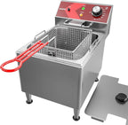 EGGKITPO Deep Fryer with Basket Commercial 12L Electric Countertop Fryer Stainless Steel Deep Fryers for Restaurant Home Use with Extra Large Frying Basket and Lid, 120V, 1800W