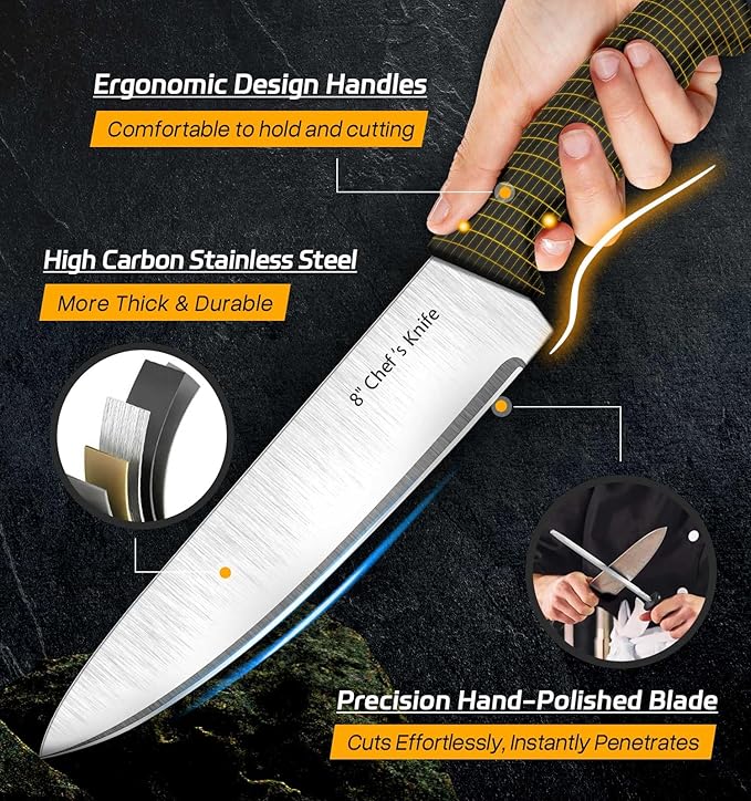 Knife Set, 6-Piece Kitchen Knife Set, German High Carbon Stainless Steel, Durable & Easy Clean Knife Block, Black