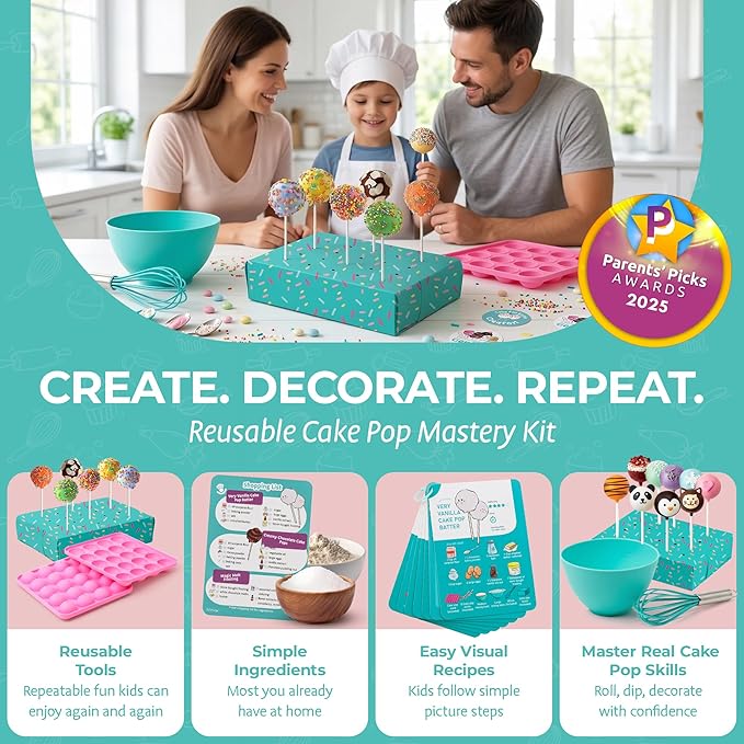 Tovla Jr. Ultimate Reusable Cake Pop-Making Kit for Kids – Fun DIY Baking Kit, STEM Activity for Ages 4+, Visual Learning Cake Pop Molds & Tools Set, Great Gift for Young Chefs