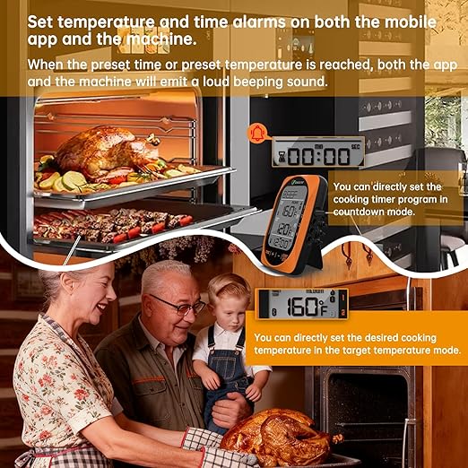 Bluetooth Meat Thermometer Smart Kitchen Thermometers with Timer Mode Temper Mode Digital Instant Read Food ThermometerA Grill Oven Thermometer with 4 Probes for Grill Candy Meat Oven Food Smoker