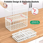 Freezer Organizer Bins, 4 Pack Stackable Deep Chest Freezer Organizer Bins, Foldable Baskets with Handles, White Storage Container Baskets for 5/ 7 Cu.FT Sort Frezen Meats