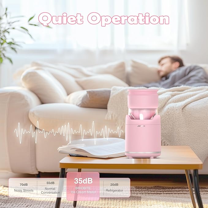 BRIOBITE Soft Serve Ice Cream Maker Machine – Rechargeable Compact for Homemade Gelato,Sorbet & Frozen Yogurt, Stylish Pink Design,Perfect for 1-2 Servings,Best Gift for Couples & Families