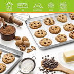 CEKEE Stainless Steel Cookie Sheets for Baking, 2PCS Stainless Steel Baking Sheet, Size 12.59 x 9.84 x 1 Inch，Heavy Duty & Easy Clean Baking Pans Tray Set